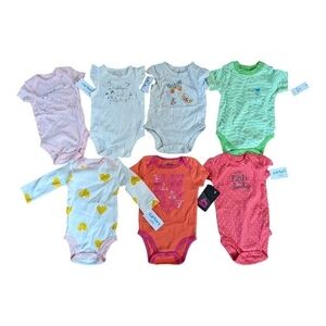 Lot of 7 Baby Bodysuits Mostly 3 month clothing, assorted New W/Tags, carters